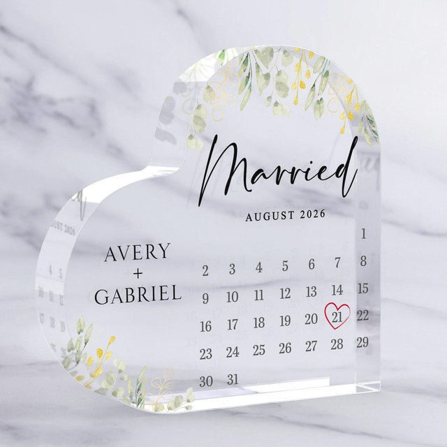 Engagement Gift Personalized, Wedding Calendar Acrylic Plaque, Wedding Gift for Couple, Engagement Keepsake Gift, Engaged Gift for Couple