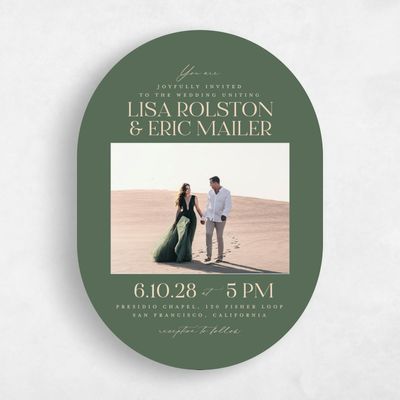 Grayed Hunter, Green Wedding Invitation - Menton Portrait
