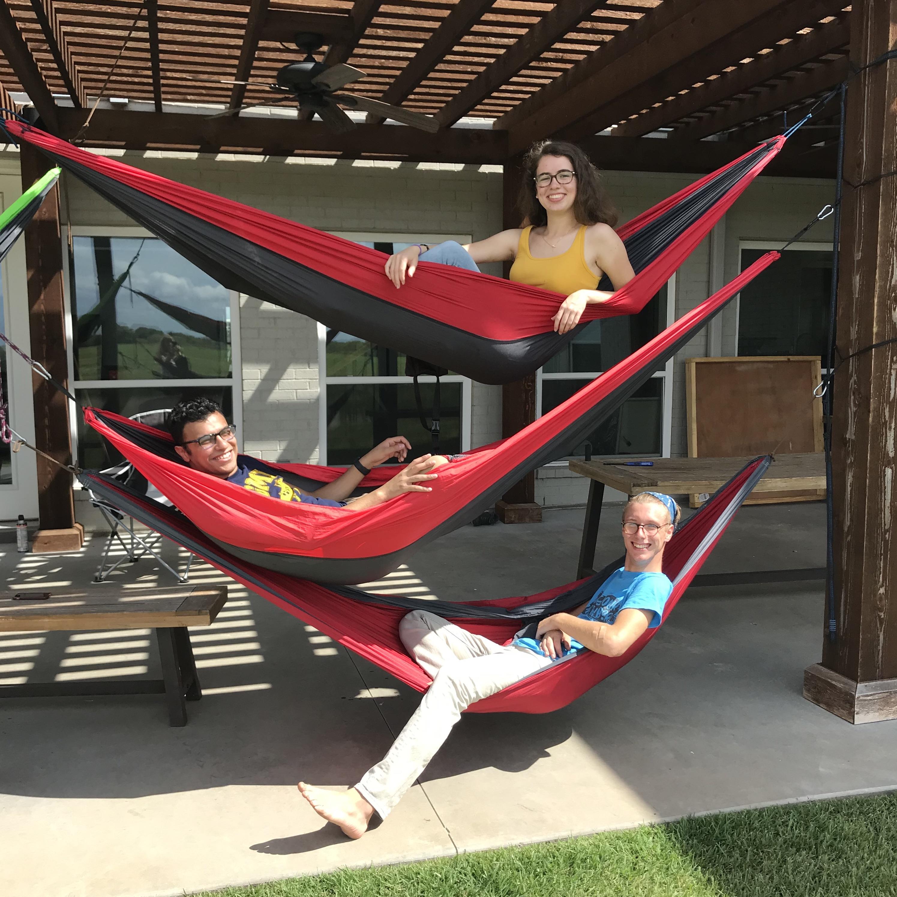 We met at the end of July in 2019 at an internship and our favorite memory was staying up late talking in triple-stacked hammocks. :)