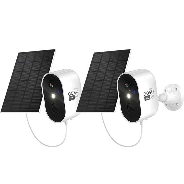 AOSU 2K Solar Security Cameras Wireless Outdoor, Solar Outdoor Camera for Home Security, WiFi Camera with Color Night Vision, PIR Human Detection, 2-Way Talk, IP66 Waterproof (2 Pack)