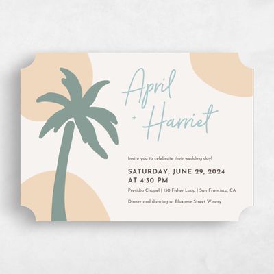 Beige Ticket Wedding Invitation - Bahia Landscape