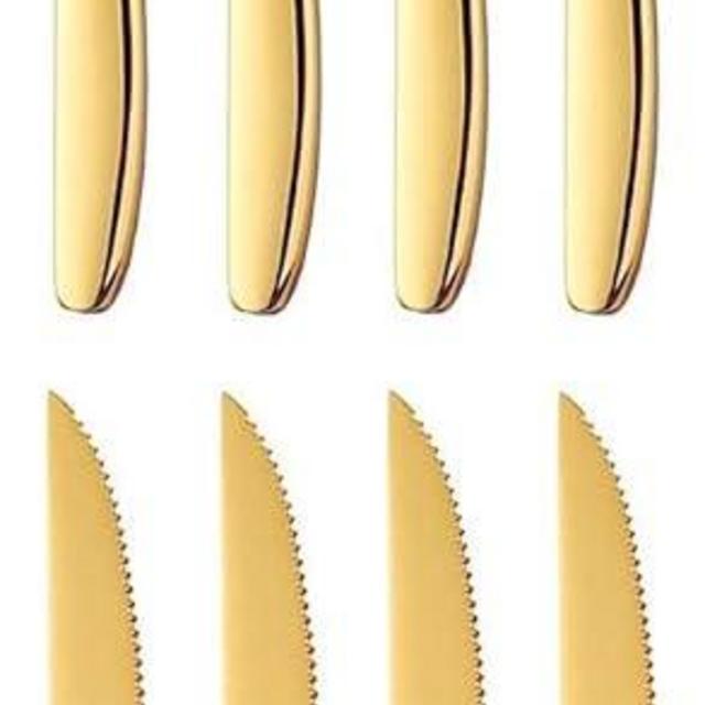 TAFAAL Stainless Steel Steak Knives, Corrosion Resistant, Serrated Sharp Blade, Stainless Steel Handle, Kitchen Table Knife (Gold-8)