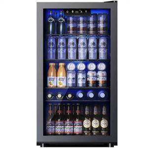 SIMZLIFE - 130 Can Beverage Refrigerator and Cooler with Glass Door for Home, 17.3 in D, 31.3 in H, 3.2 cubic feet - Black