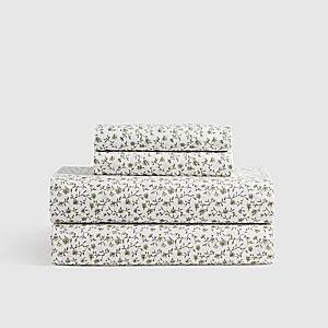 Classic Organic Percale Floral Sheet Set in Green Florette - King with Flat Sheet