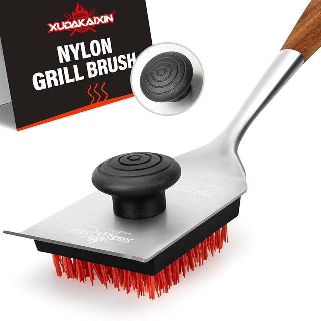 XUDAKAIXIN Grill Brush and Scraper, Dual Grip Design,Extra Strong BBQ Cleaner Accessories,Safe Nylon Bristles Barbecue Triple Scrubbers Cleaning Brush for Cast Iron Grates/Porcelain/Charcoal Grill