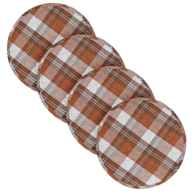 Park Designs Country Plaid Quilted Placemat 15" Dia Set Of 4