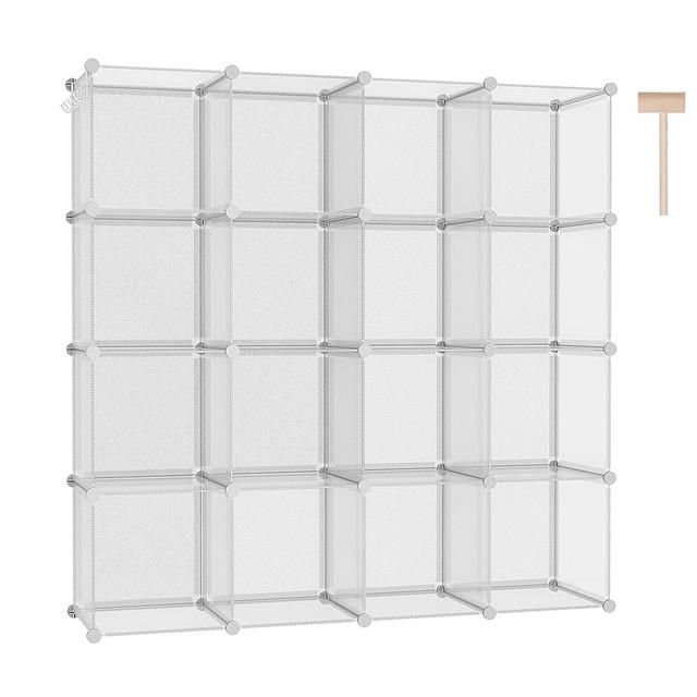 C&AHOME Cube Storage Organizer, 16-Cube Shelves Units, Plastic Storage Cubes, DIY Closet Organizer, Modular Closet Storage Shelf Ideal for Home, 48.4" L × 12.4" W × 48.4" H Transparent Twill UPCS16T