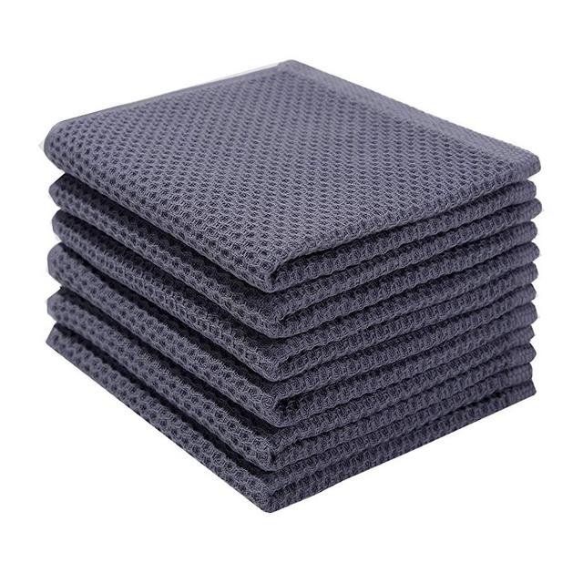 100% Cotton Kitchen Dish Cloths, Waffle Weave Dish Rags Ultra Soft Absorbent Quick Drying Dish Towels, 12 X 12Inch, Set of 6, Dark Gray