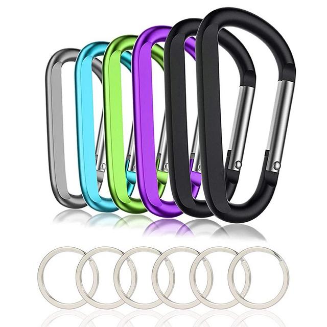 6PCS 3" Aluminum Carabiner Clip with Keyring,D Shape Nonlocking Caribeaner Hook
