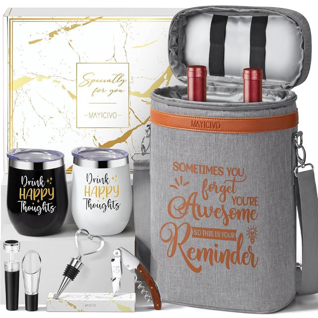 Wine Lovers Gifts for Women Wine Gift Baskets, Mothers Day Birthday Gifts for Women Mom Her Sister Friend Dad Coworker Girlfriend Housewarming Gift Set, Wines Cooler Bag Tote Carrier Wines Tumblers