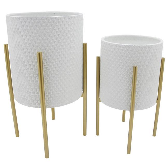 Lyndell 2 Piece Metal Pot Planter Set