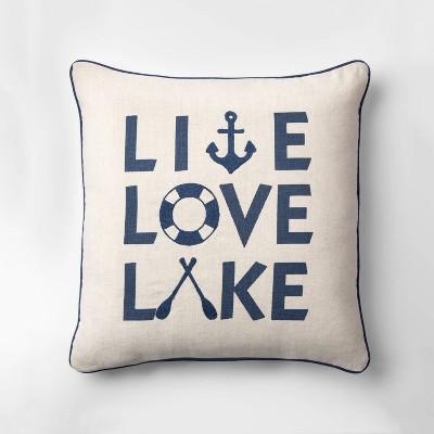 Live Love Lake Square Throw Pillow Neutral/Blue - Threshold™