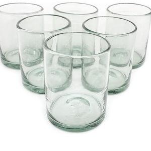 Clear 10 oz Tumblers (set of 6), Hand Blown Mexican Glassware, Recycled Glass Drinking Glasses, Lead-Free, Cocktail Margarita Glasses, Wine Glasses, Shot Glasses, Whiskey Glasses (Tumbler)