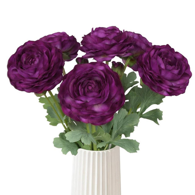 Ranunculus Artificial Flowers,6PCS Real Touch Flowers Bulk Purple Ranunculus Faux Flowers for DIY Wedding Bouquet Party Table Home Decor(Purple)