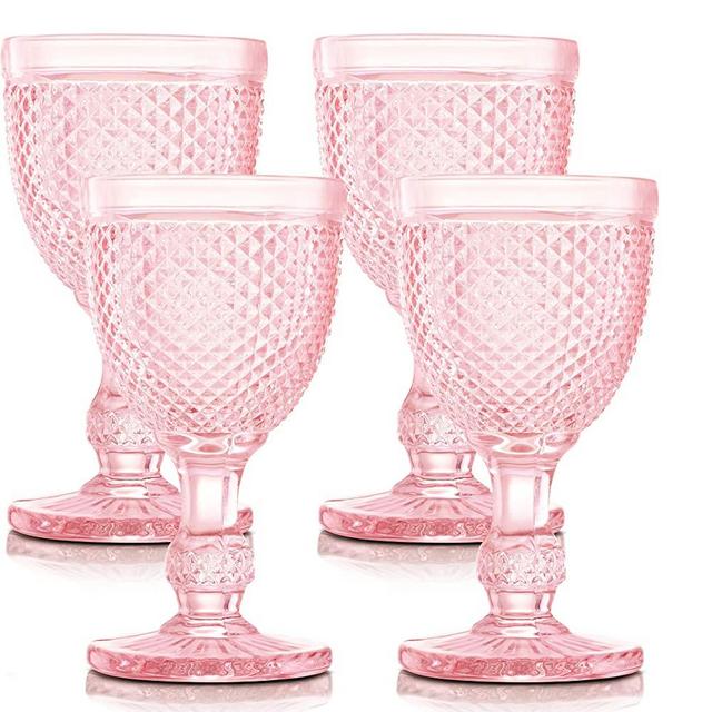 Pink Goblets, Set of 4 Colored Glassware, Pink Wine Glasses, Vintage wine Glasses Colored wine glasses pink glassware Goblets glassware Water goblets pink kitchen accessories vintage drinking glasses