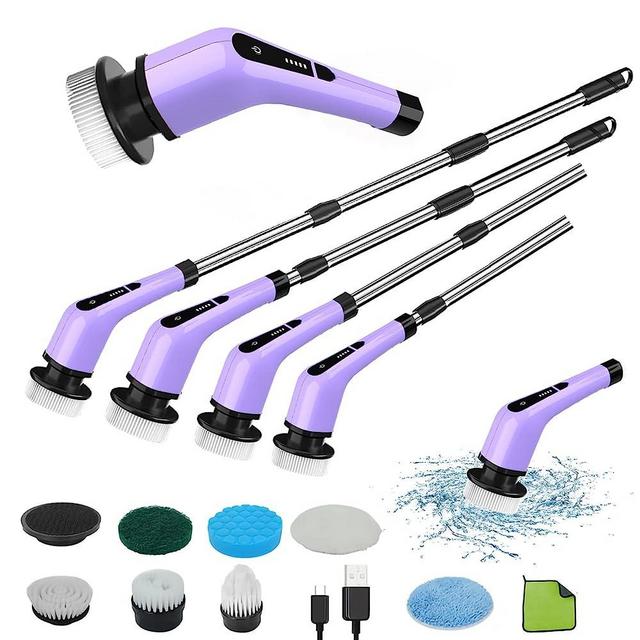 Electric Spin Scrubber, Cordless Bathroom Scrubber, Portable Scrubber Kit with Adjustable Handle, 7 Multi-Purpose Cleaning Brush Heads, for Cleaning Tile, Sink, Window, Floor, Tub, Wall, Car (Purple)