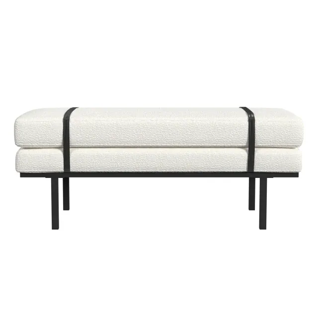 HomePop Upholstered Bench Cream Boucle/Black: Rectangle Ottoman for Bedroom, Entryway, End of Bed