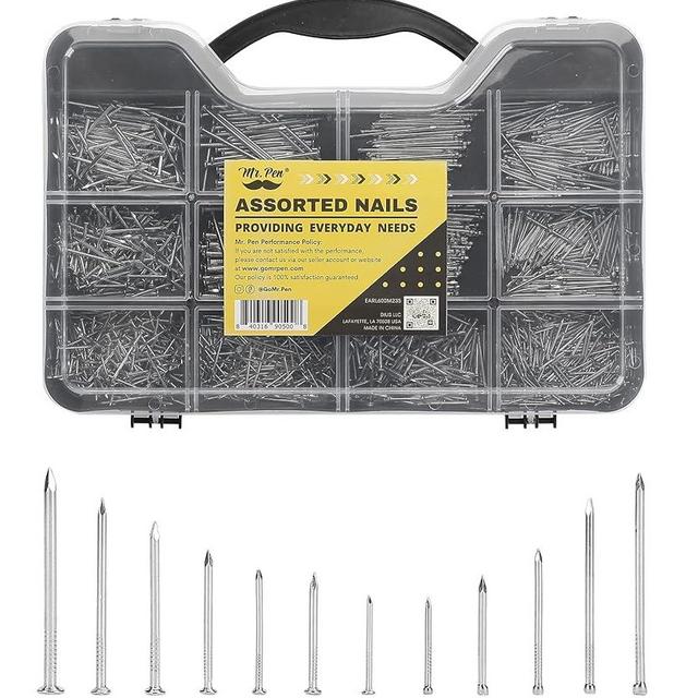 Mr. Pen- Nail Assortment Kit, 1500 Pcs, Assorted 12 Sizes Brad Head and Flat Head Nails, Small Nails for Hanging Pictures Bulk