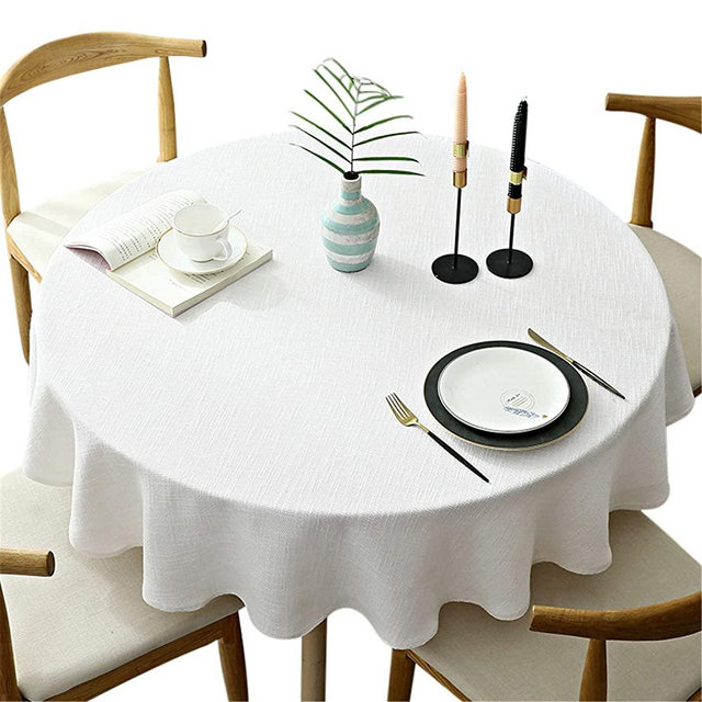 Heavy Weight Round Tablecloth, Decorative Solid Color Table Cover, Cotton Linen Table Cloth for Kitchen Dining Home Tabletop Decoration, Cream, Round - 70"
