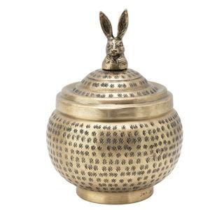 Creative Co-Op, Brass Round Hammered Metal Container with Rabbit Finial, Finish