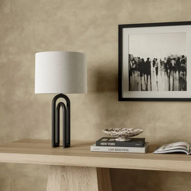 Nourison 23" Matte Black Metal Interlock Modern Table Lamp