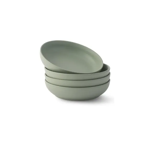 JoyJolt Mesa 4-Piece Stoneware Pasta Bowls Set – 40oz – Matte Sage Green