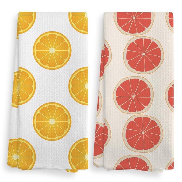Cute Grapefruit and Orange Pattern Kitchen Towels and Dishcloths Sets of 2,Funny Fruit Absorbent Drying Cloth Hand Towels Tea Towels for Bathroom Kitchen,Fruit Lovers Teen Girls Gifts,16×24 inches