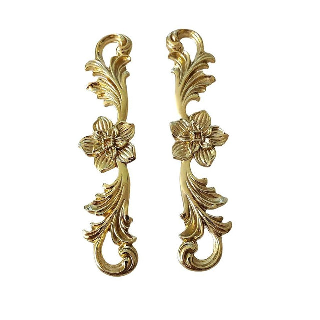 CatchDragon Brass Cabinet Knobs and Handles 2 Pack,Decorative Gold Floral Drawer Dresser Handles and Pulls for Cabinets Drawers Dresser Laundry Room Kitchen (B)