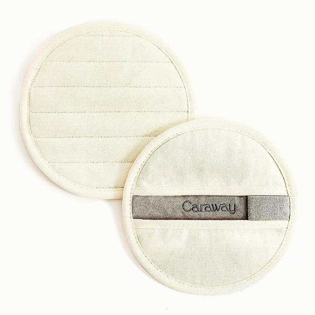 Caraway Linen Pot Holders - 100% Organic Cotton Pot Holder - Double-Layer Stain Resistant Stitching - Resists High Heat & Low Cold Temperatures - Machine Washable - Cream
