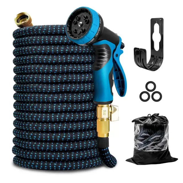 KOTTO Expandable Garden Water Hose 50ft, 10 Spray Nozzles, Anti-Rust Solid Brass Connector, Lightweight No-Kink Flexible
