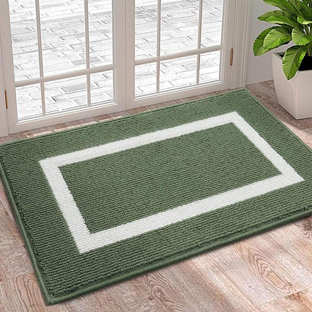 OLANLY Indoor Door Mat, 20x32, Non-Slip Absorbent Resist Dirt Entrance Rug, Machine Washable Low-Profile Inside Entry Door Rugs for Entryway, Green