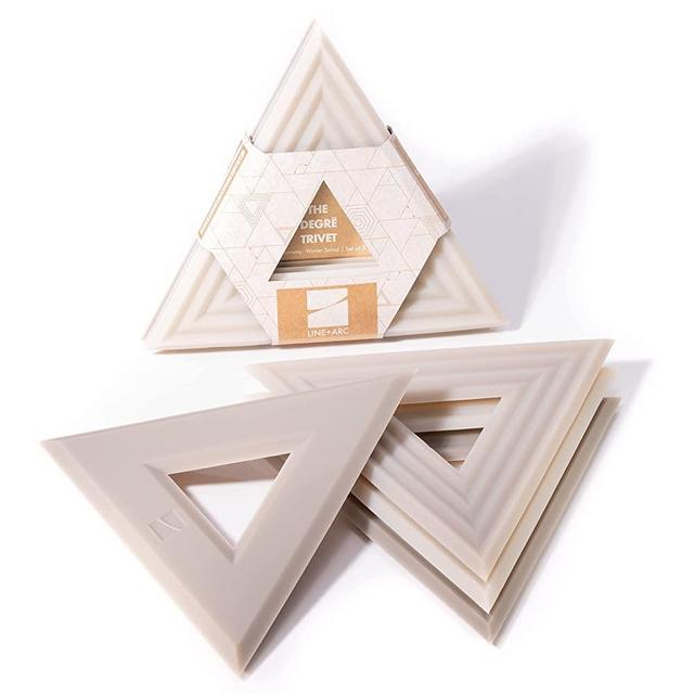 Set of 3 Degrē Trivets (Sandstone) by LINE+ARC. Potholder, 10mm Thick & Heat Resistant to 500F. 100% Food-Grade Silicone, Dishwasher Safe, Stain-Resistant. Modern, Geometric, Triangle, Mid Century…