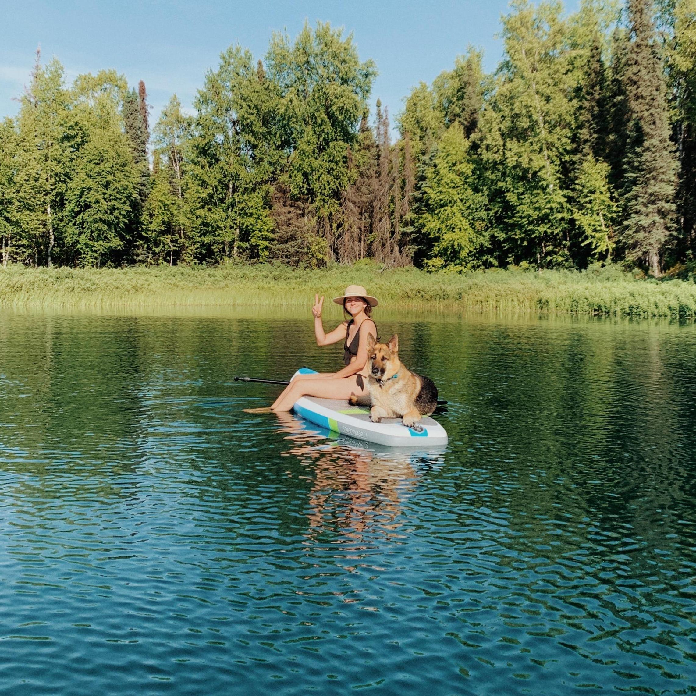 We love to paddleboard on our local lakes! Chloe loves it too.
