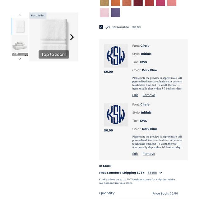 Monogrammed KSW Bath Towels