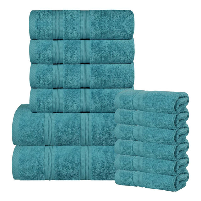 Smart Dry Cotton Medium Weight Solid 12 Piece Towel Set, Turquoise - Blue Nile Mills
