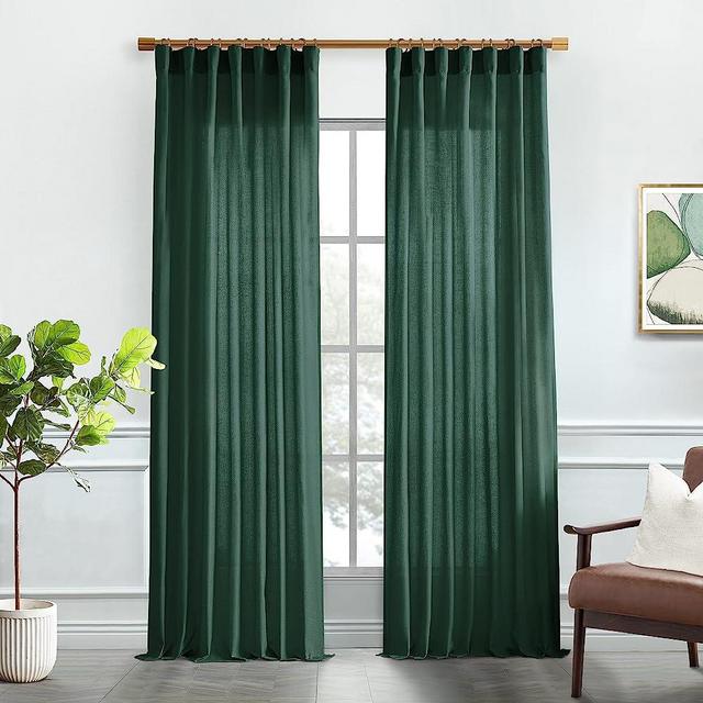 XTMYI Green Sheer Curtains 96 Inches Long for Living Room,Back Tab Rod Pocket Hooks Pleated Semi Sheer Light Filtering Forest Green Curtains for Bedroom 96 Length 2 Panels