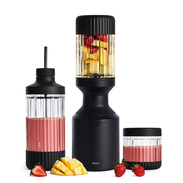 Beast Mega 1200 Plus | Premium Countertop Blender | Smoothies, Shakes, Sauces, Dips, Soups | Blends Ice and Frozen Fruit | XL Vessel | With Extra Vessels, Straw System | 1200W | (Carbon Black, 120V)