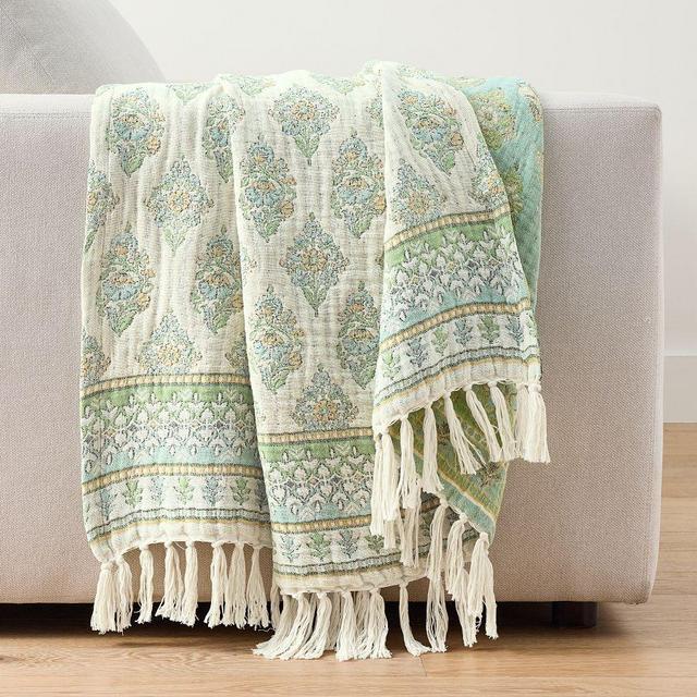 Calla Jacquard Cotton Throw: 50x60 Inches: Blue Multi