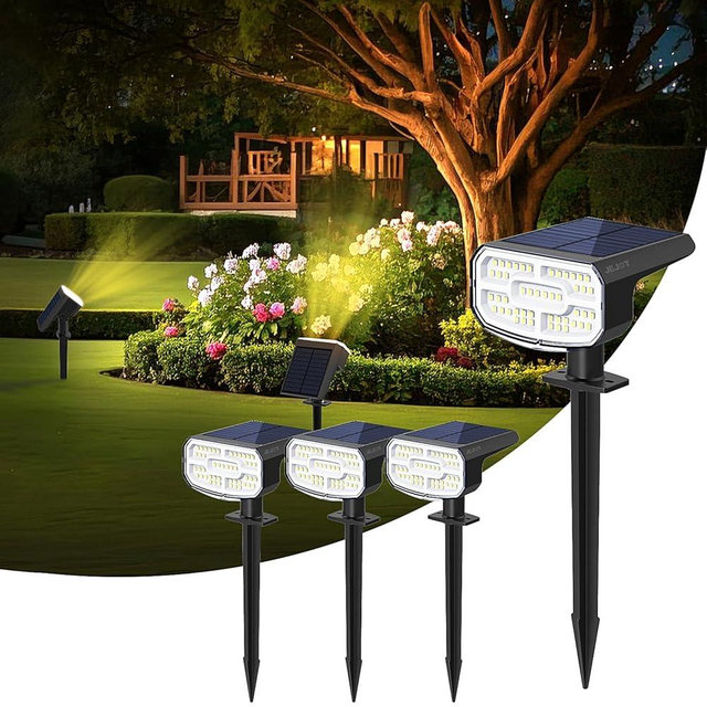 JEJOT Solar Lights Outdoor Waterproof IP65,Auto On/Off, 2700K 2 Lighting Modes, Super Bright LED, Solar Powered Yard Garden Solar Spot Lights for Outside Landscape,4 Pack