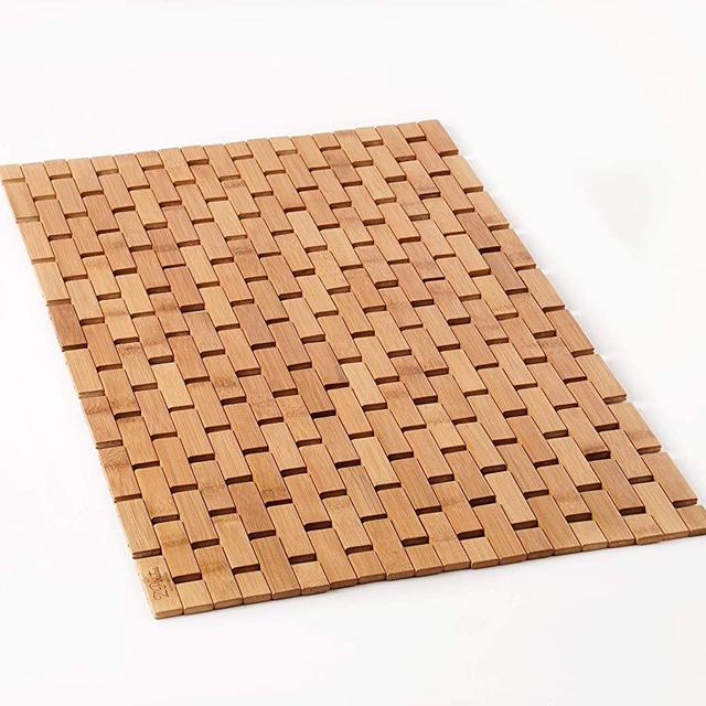 Natural Bamboo Wood Bath Mat, Door Mat and Kitchen Rug - Boho Accessories for Bathroom, Sauna, Tub, Shower Doorsteps and Textured Floors (Bamboo Lattice, X-Large 18x34)
