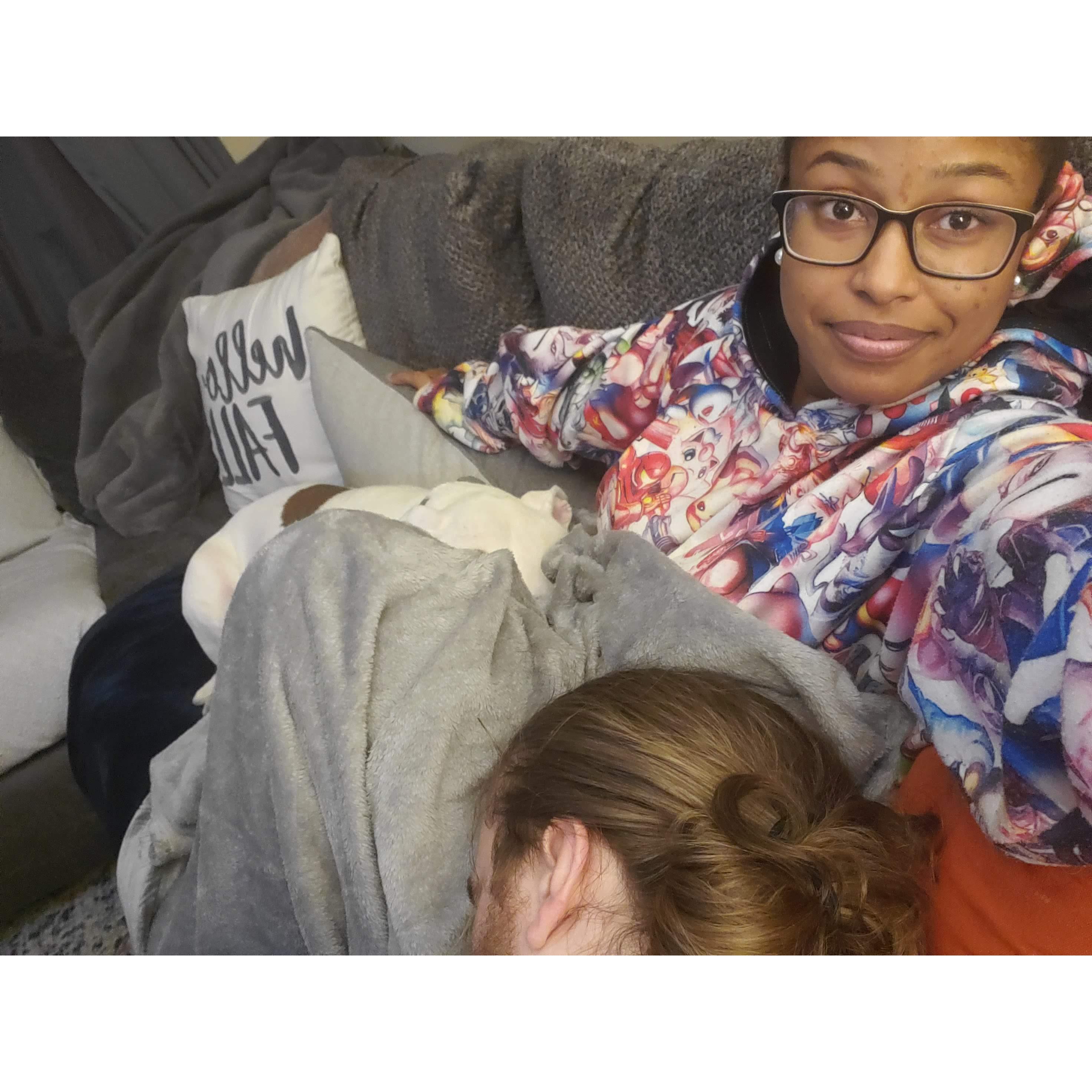 I love when I'm the base of the cuddle puddle! It's like having two heated, weighted blankets. It's the best.