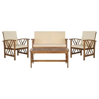 Mykonos 4-Pc Wood Patio Conversation Furniture Set - Brown - Safavieh