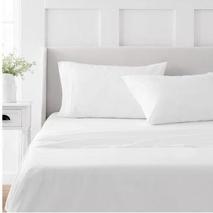 Martha Stewart 100% Cotton King Sheets Set - 4 Piece, Soft, Smooth, Durable, Easy Care, 16" Deep Pocket Sheets, Bedding Sheets, Sateen Sheet, 1 Flat, 1 Fitted, 2 Pillowcases, College Essential, White