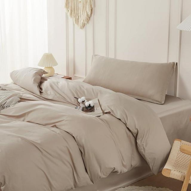SAPHREAS Duvet Cover Set Twin Size 100% Organic Cotton, Soft Bedding Comforter Cover with Zipper Closure & Corner Ties, Comforter Not Included, Beige