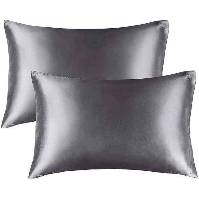 BEDELITE Satin Silk Pillowcase for Hair and Skin, Dark Grey Pillow Cases Standard Size Set of 2 Pack Super Soft Pillow Case with Envelope Closure (20x26 Inches)