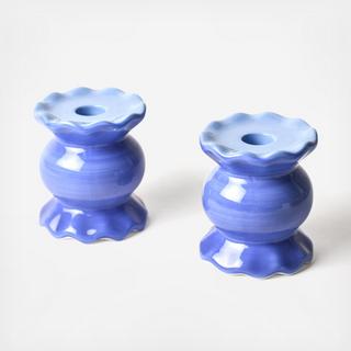 Iris Blue Small Knob Candle Holder with Ruffle, Set of 2