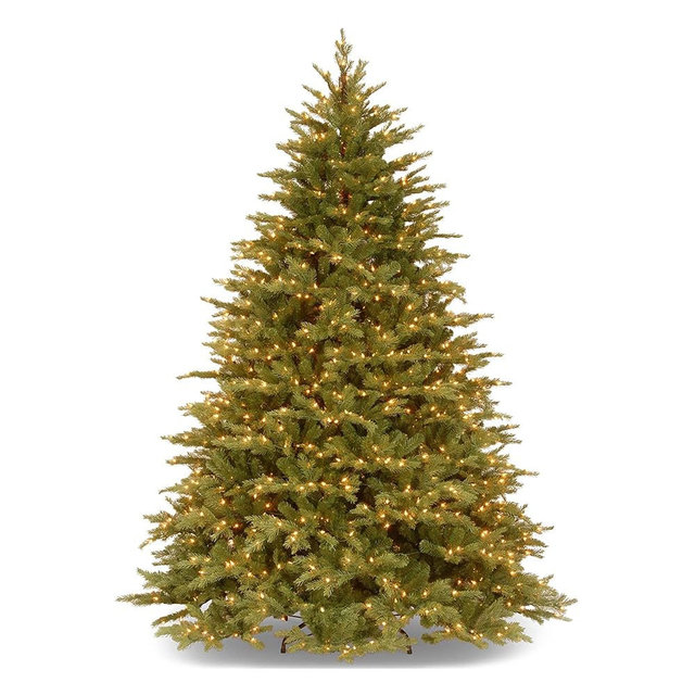 National Tree Company Pre-Lit 'Feel Real' Artificial Full Christmas Tree, Green, Nordic Spruce, White Lights, Includes Stand, 7.5 feet