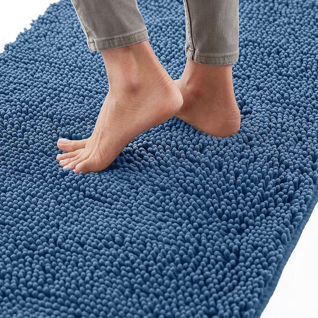 Gorilla Grip Bath Rug 30x20, Thick Soft Absorbent Chenille, Rubber Backing Quick Dry Microfiber Mats, Machine Washable Rugs for Shower Floor, Bathroom Runner Bathmat Accessories Decor, Blue
