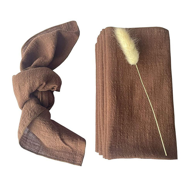EHLDekol Thick Gauze Cloth Napkins 6 Pack 16x16 Inches 100% Natural Soft Cotton Weddings Decorative Parties Family Everyday Use Bulk Linen Dinner Napkins (Brown, 6 Pack)