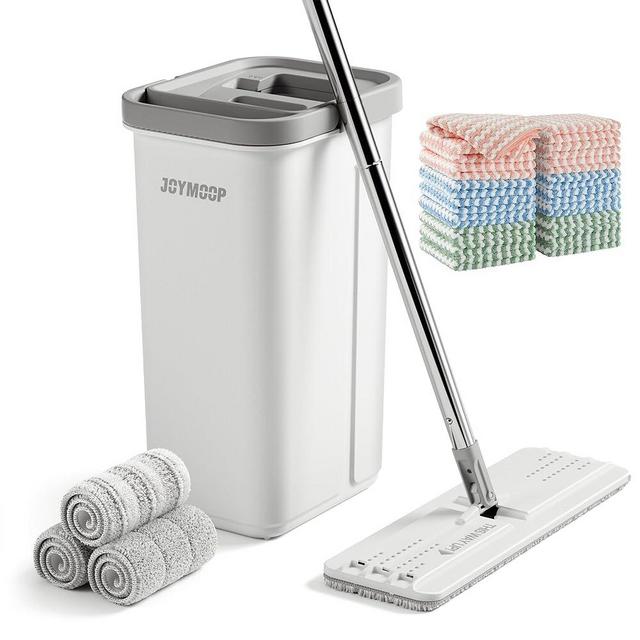 JOYMOOP Hands-Free Mop and Bucket with Wringer Set with Microfiber Cleaning Cloth, Househould Cleaning Tool of Floor Mop and Kitchen Towels